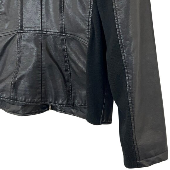 Kenneth Cole Reaction Black Faux Leather Moto Jacket Women’s Large L Slim Fit - Picture 6 of 13